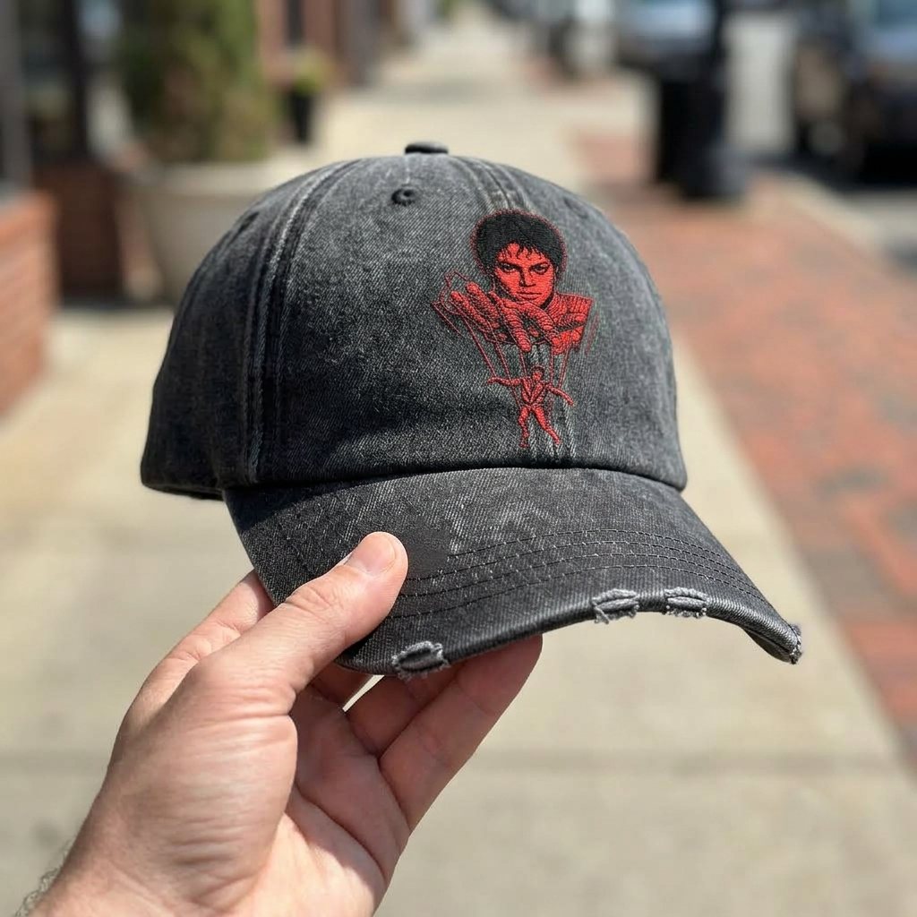 MJA Red Puppet Portrait Denim Cap