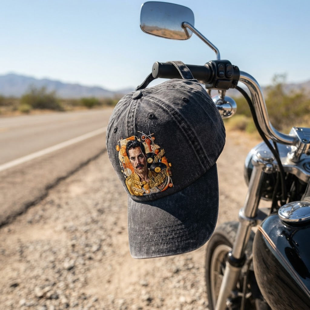 FME Mustache Singer Portrait Denim Cap