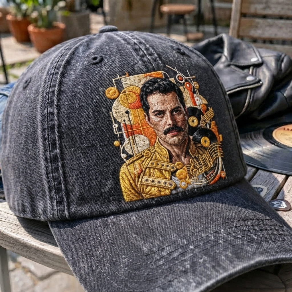 FME Mustache Singer Portrait Denim Cap