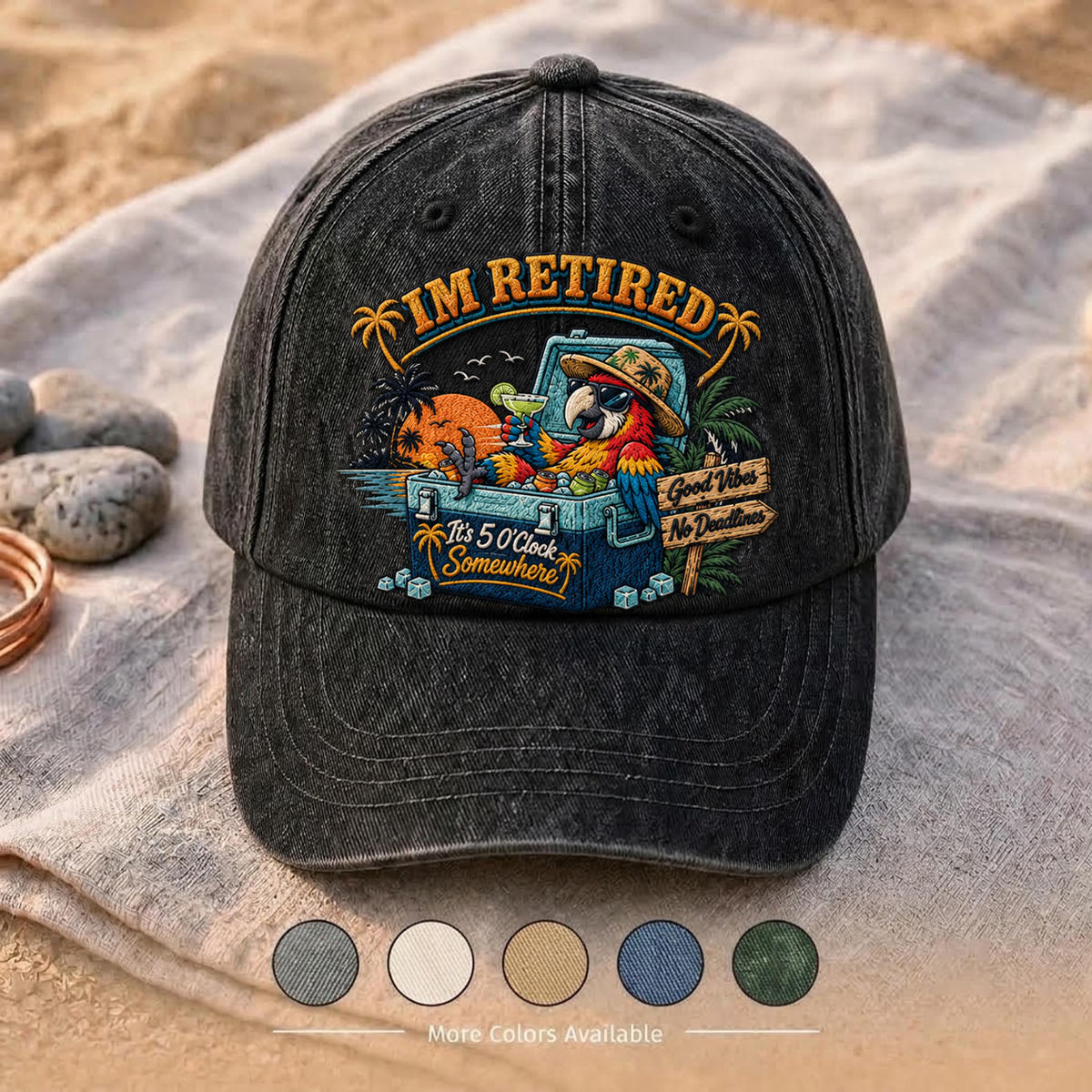 JBU I'm Retired Parrot Vacation Denim Cap