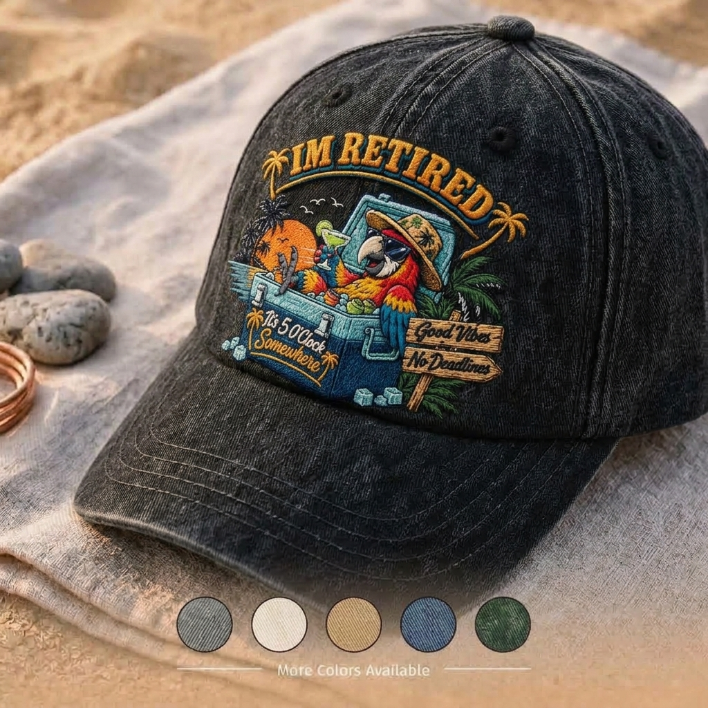 JBU I'm Retired Parrot Vacation Denim Cap