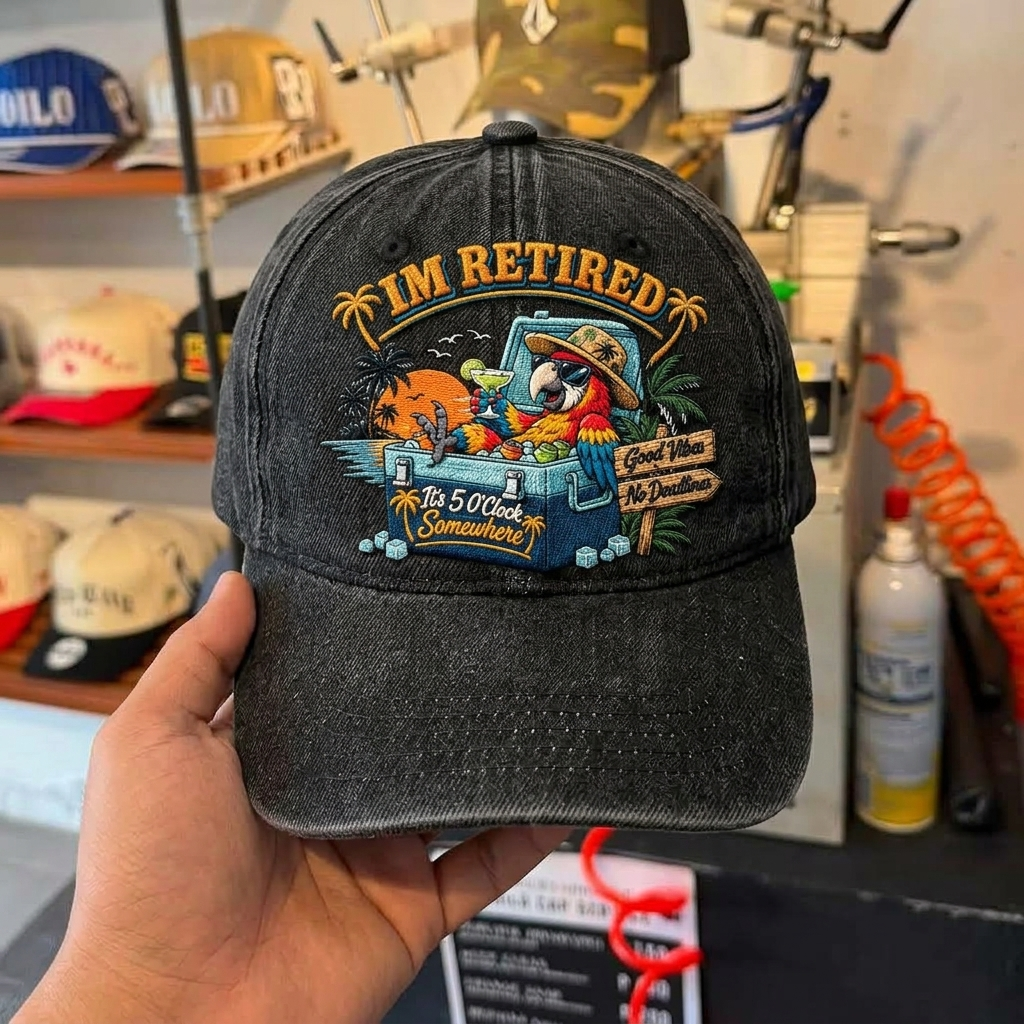 JBU I'm Retired Parrot Vacation Denim Cap