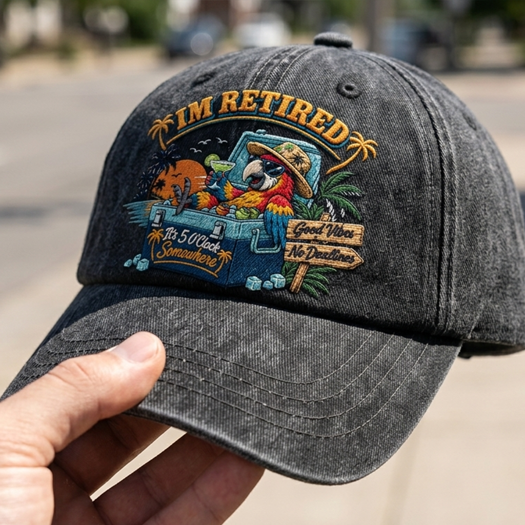 JBU I'm Retired Parrot Vacation Denim Cap