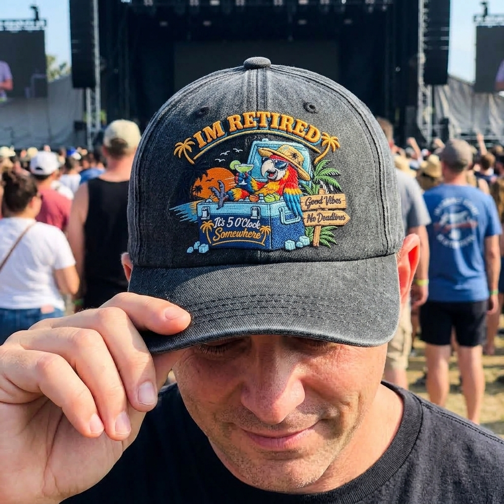 JBU I'm Retired Parrot Vacation Denim Cap