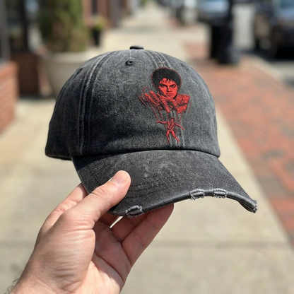 MJA Red Puppet Portrait Denim Cap