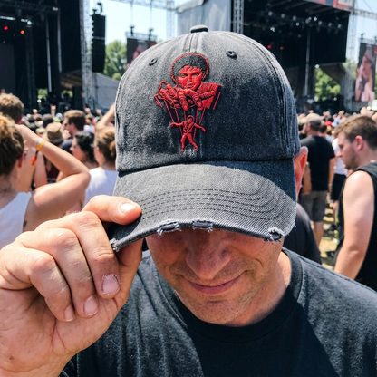 MJA Red Puppet Portrait Denim Cap