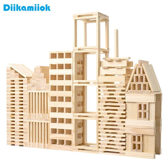 100pcs Large Size Wood Building Blocks for Kids Construction Stacking Games Children Montessori Educational Wooden Toys