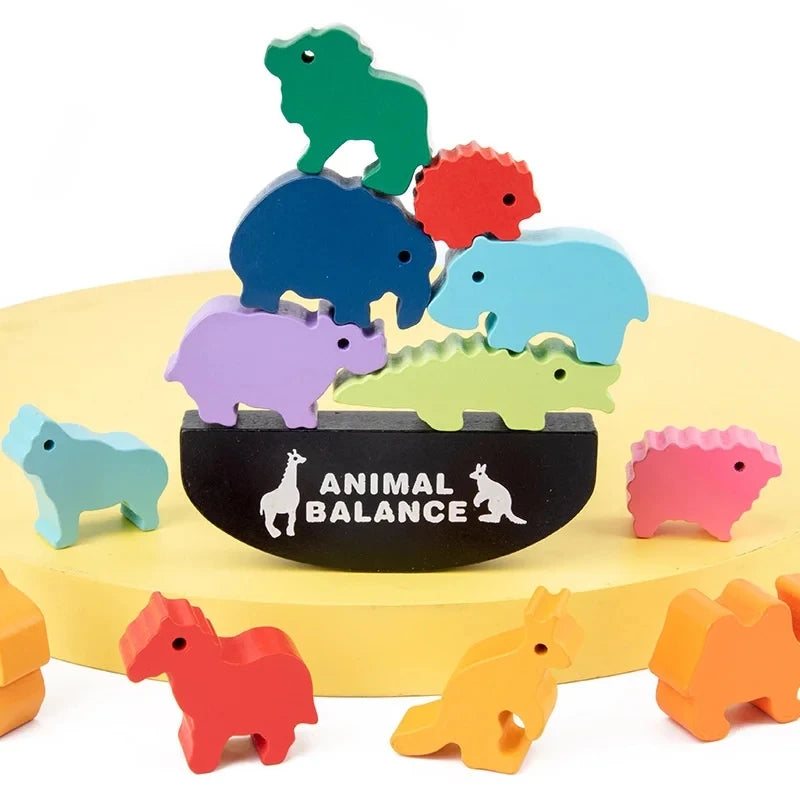 Wooden Balance Blocks Toys For Children Animal Dinosaur Building Stacking High Board Games Wood Montessori Toy Boys Kids Gift