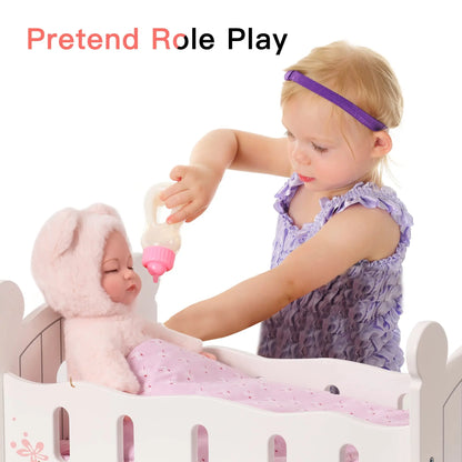 ROBUD Wooden Baby Doll Crib Baby Doll Bed Toys Fits Up to 18 Inch Doll Accessoriesfor Children Ages 3+