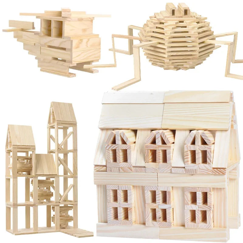 100pcs Large Size Wood Building Blocks for Kids Construction Stacking Games Children Montessori Educational Wooden Toys