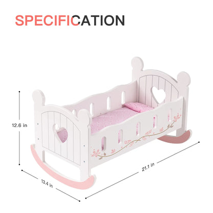 ROBUD Wooden Baby Doll Crib Baby Doll Bed Toys Fits Up to 18 Inch Doll Accessoriesfor Children Ages 3+