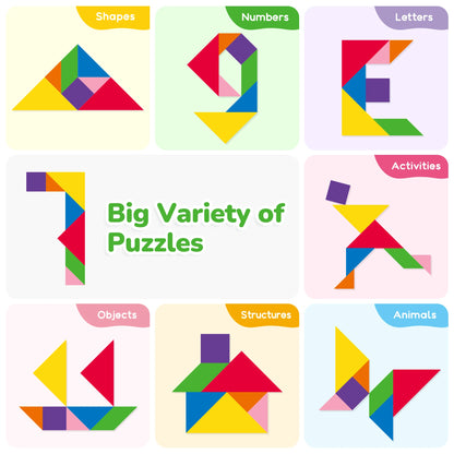 1Set Wooden Magnetic Tangram Puzzle Book Educational Toys For Children Baby Kid Portable Montessori Learning Intelligence Gifts